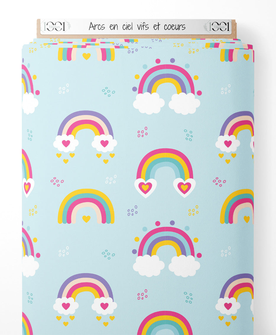 Tissu - Arcs-en-ciel vifs et cœurs