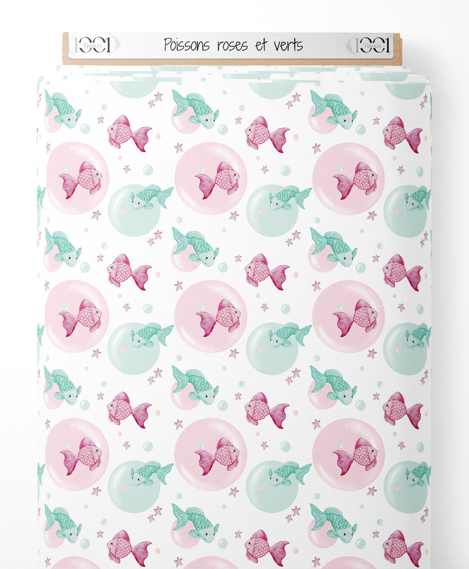 Tissu - Poissons roses et verts