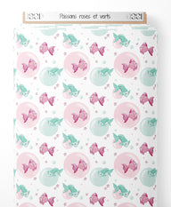 Tissu - Poissons roses et verts