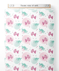 Tissu - Poissons roses et verts