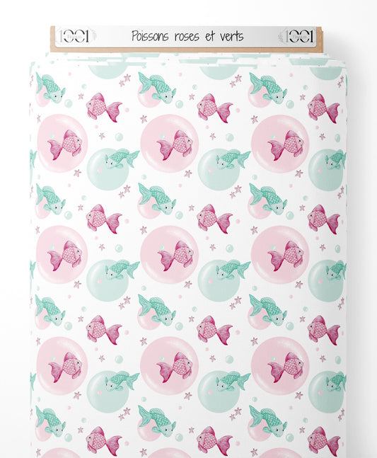 Tissu - Poissons roses et verts