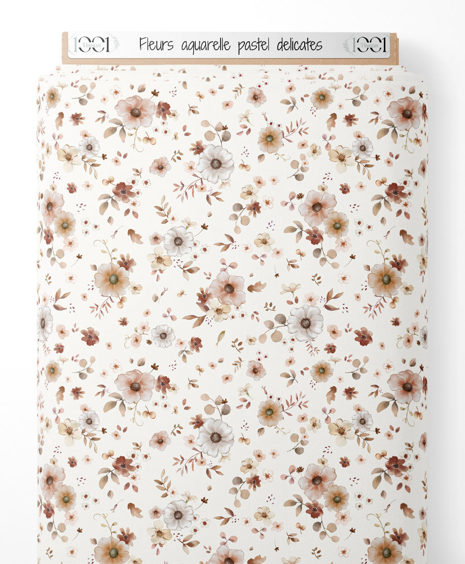 Tissu - Fleurs aquarelle pastel délicates