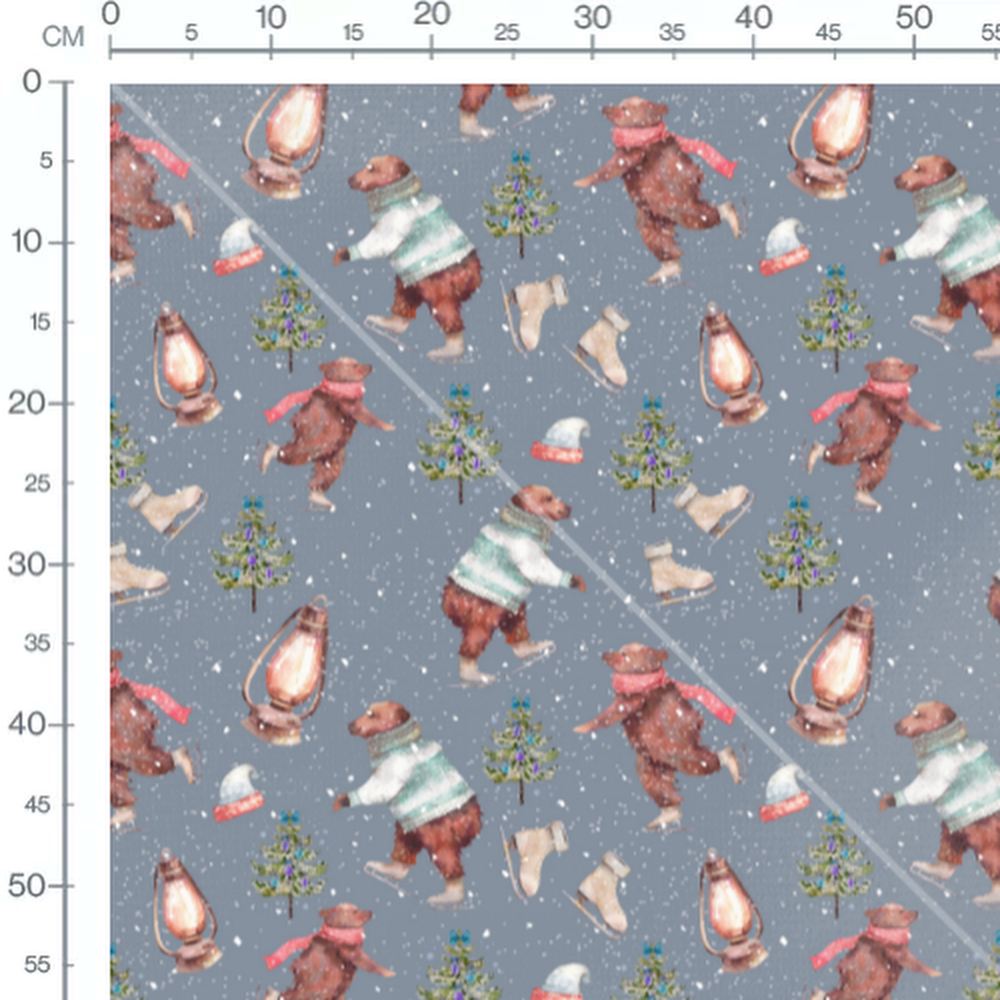 Tissu - Ours patineurs et lanternes