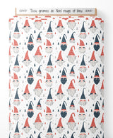 Tissu - gnomes de Noel rouge et bleu