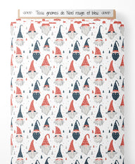 Tissu - gnomes de Noel rouge et bleu