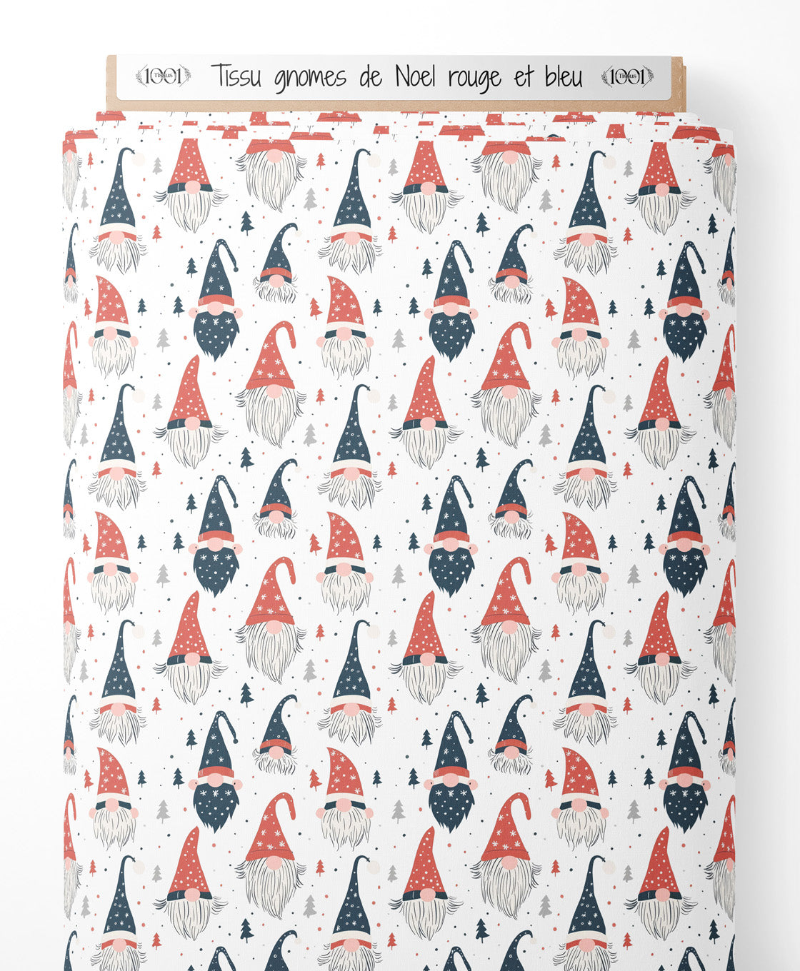 Tissu - gnomes de Noel rouge et bleu