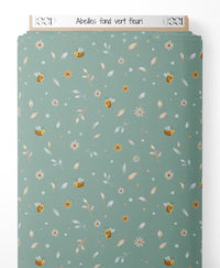 Tissu - Abeilles sur fond vert fleuri