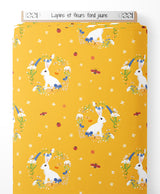 Tissu - Lapins et fleurs sur fond jaune