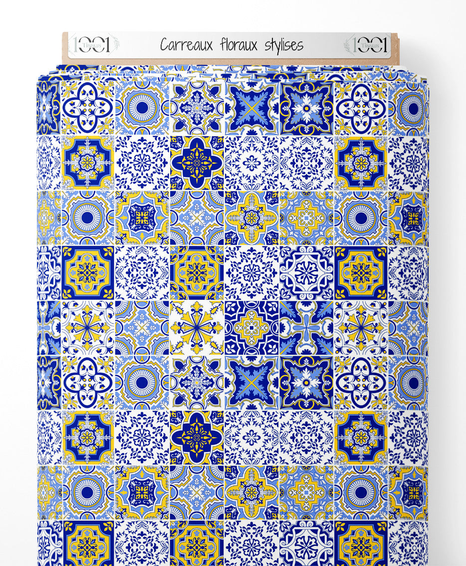 Tissu - Carreaux floraux stylisés