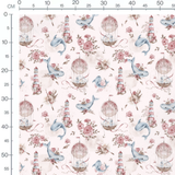 Tissu - Baleines et phares roses