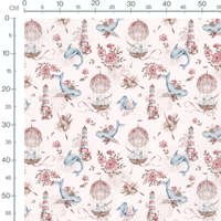Tissu - Baleines et phares roses