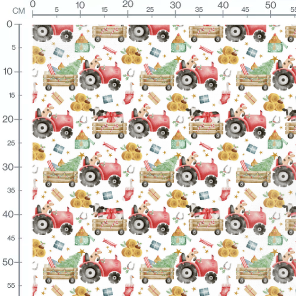Tissu - Tracteurs rouges et animaux
