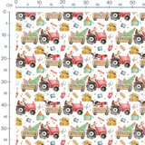 Tissu - Tracteurs rouges et animaux