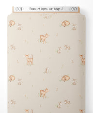 Tissu - Faons et lapins sur beige 2