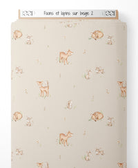 Tissu - Faons et lapins sur beige 2