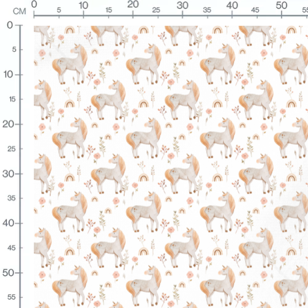 Tissu - Licornes dorées et branches pastel