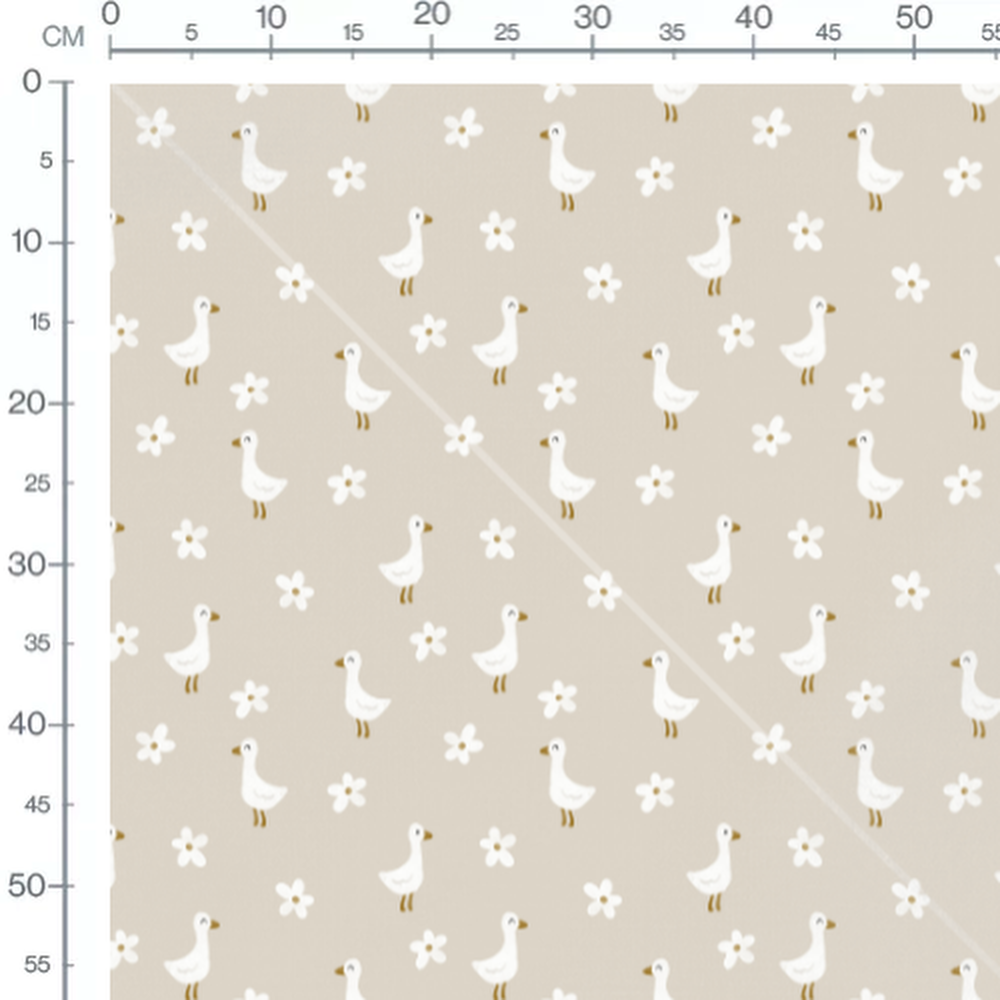 Tissu - Canards et fleurs sur beige