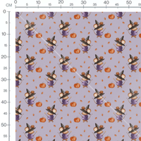 Tissu - Souris sorcière violet et orange