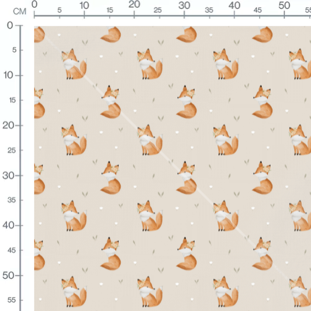 Tissu - Renards avec fleurs