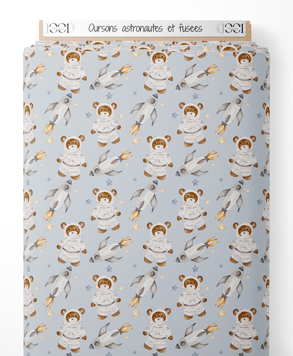 Tissu - Oursons astronautes et fusées