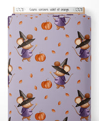 Tissu - Souris sorcière violet et orange