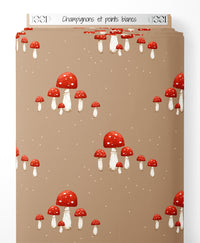 Tissu - Champignons et points blancs
