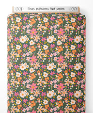 Tissu - Fleurs multicolores sur fond sombre