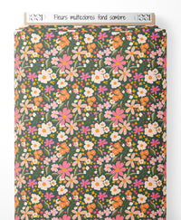 Tissu - Fleurs multicolores sur fond sombre