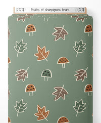 Tissu - Feuilles et champignons bruns
