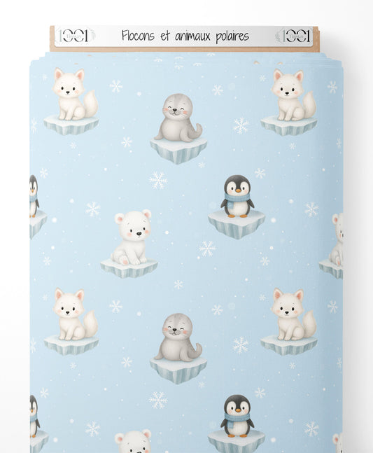 Tissu - Flocons et animaux polaires