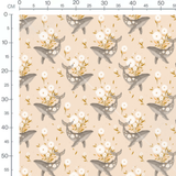 Tissu - Baleines et fleurs blanches