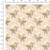 Tissu - Baleines et fleurs blanches