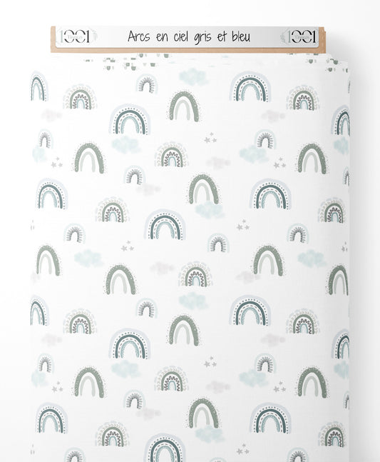 Tissu - Arcs-en-ciel gris et bleu