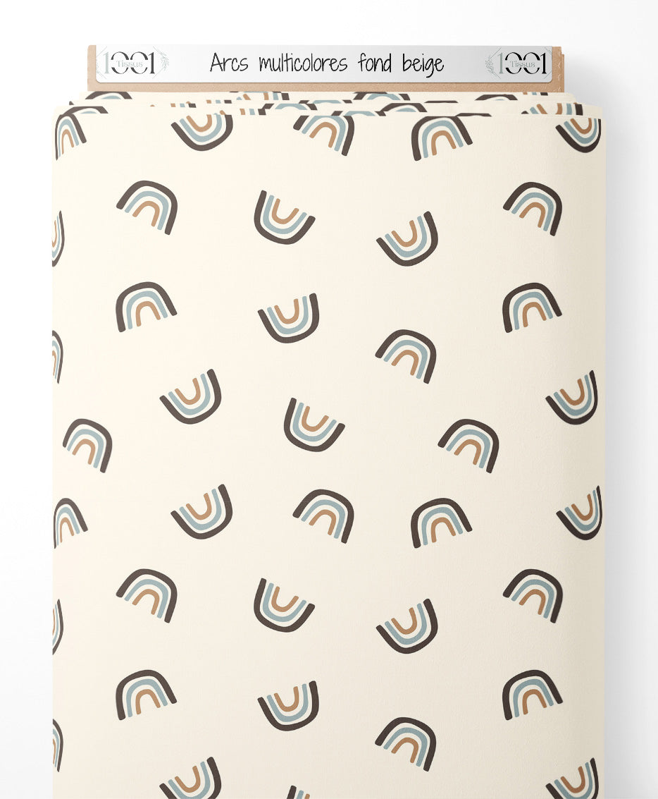 Tissu - Arcs multicolores sur fond beige