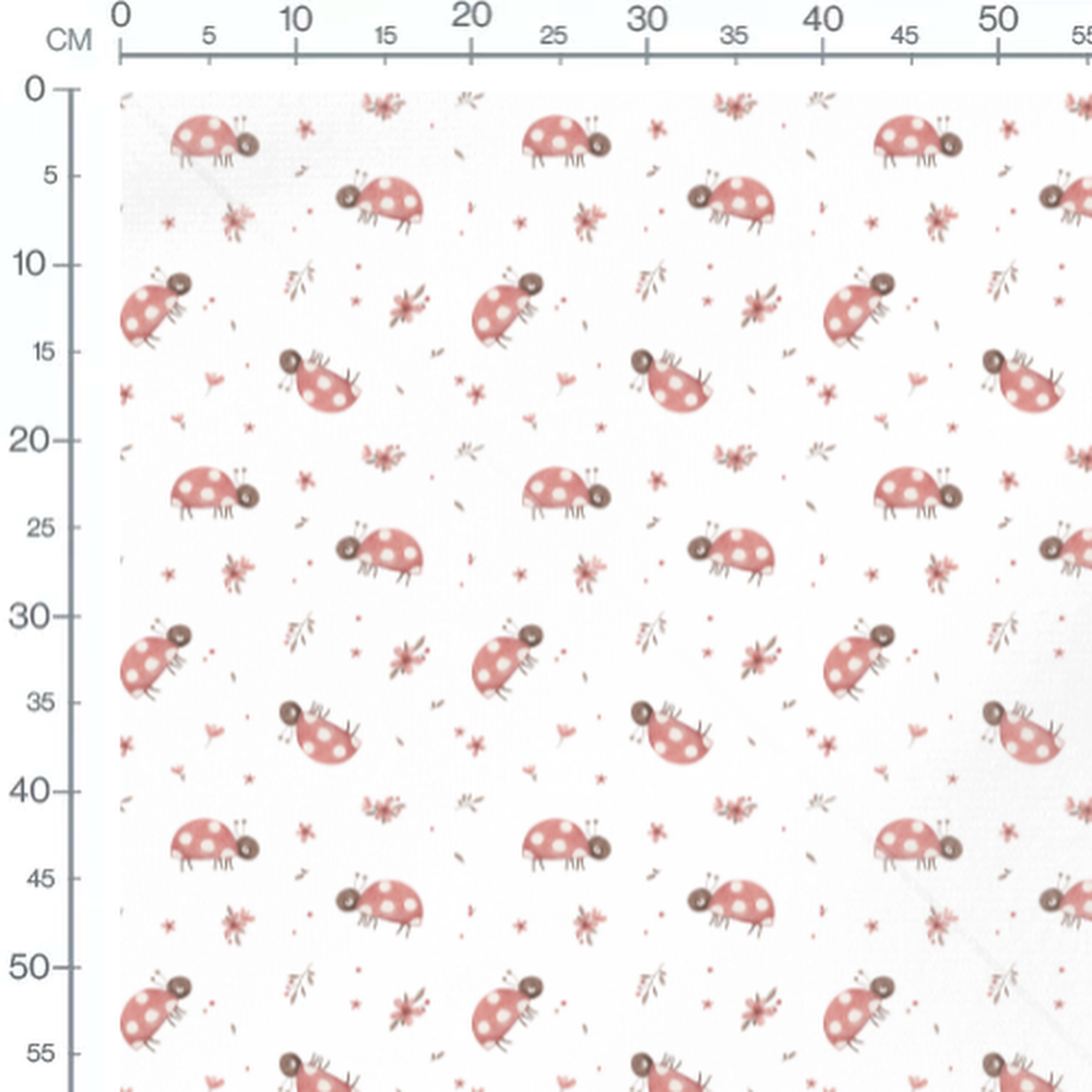 Tissu - Coccinelles roses et fleurs