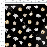 Tissu - Animaux mignons sur fond noir