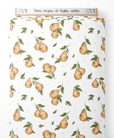 Tissu - Poires brunes et feuilles vertes