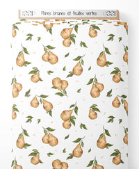 Tissu - Poires brunes et feuilles vertes