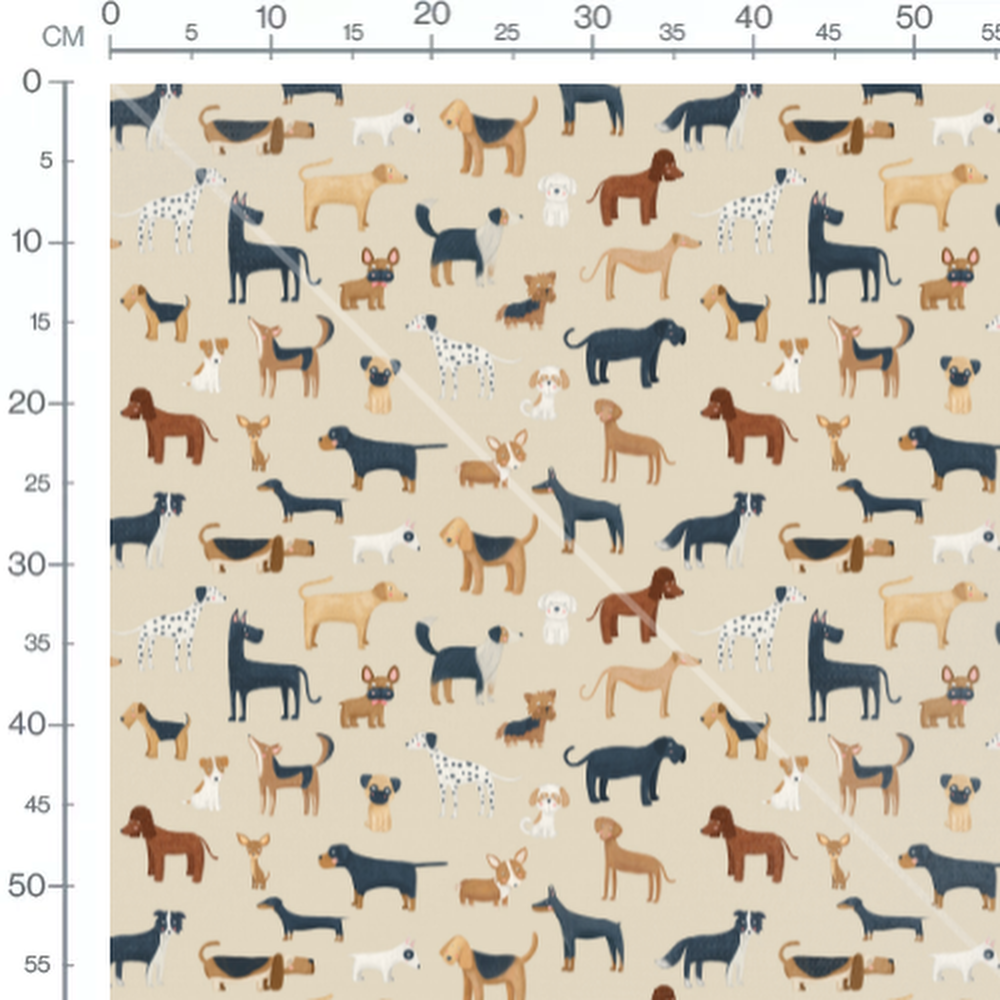 Tissu - Chiens colorés sur beige