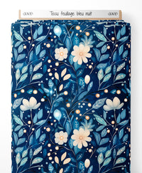 Tissu - feuillage bleu nuit