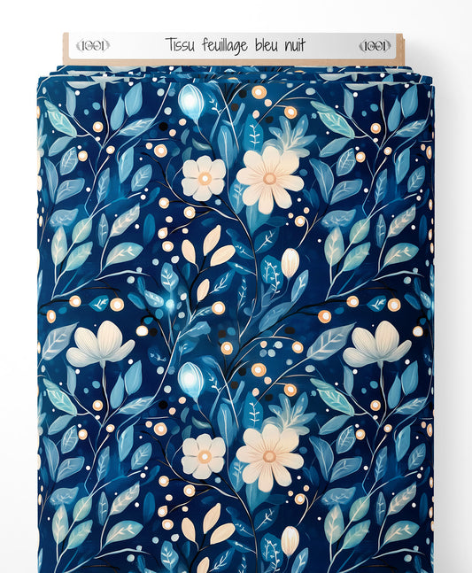Tissu - feuillage bleu nuit