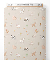 Tissu - Animaux et tracteur beige