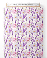 Tissu - Fleurs roses et lavande blanches