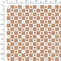 Tissu - Motifs automnaux sur damier