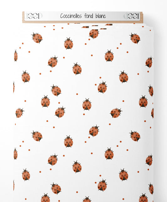 Tissu - Coccinelles sur fond blanc