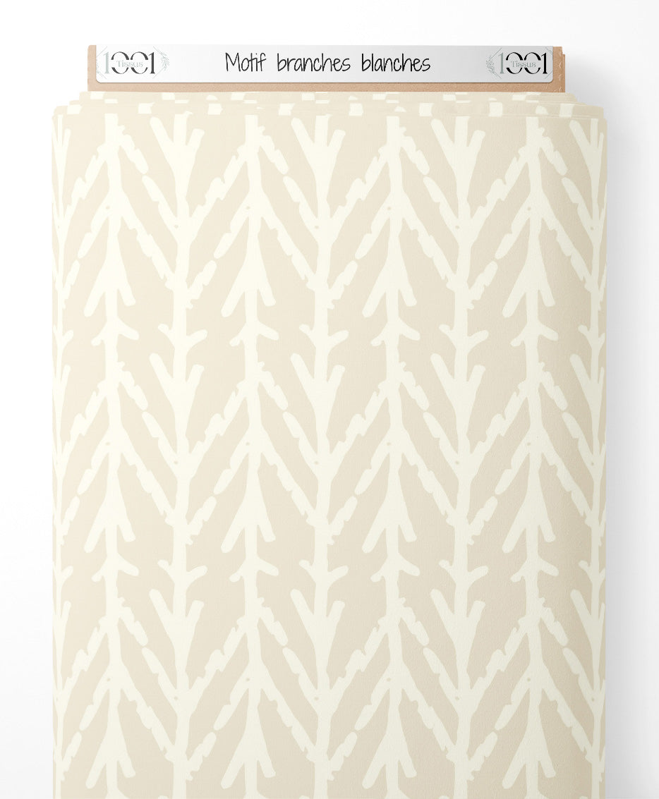 Tissu - Motif branches blanches