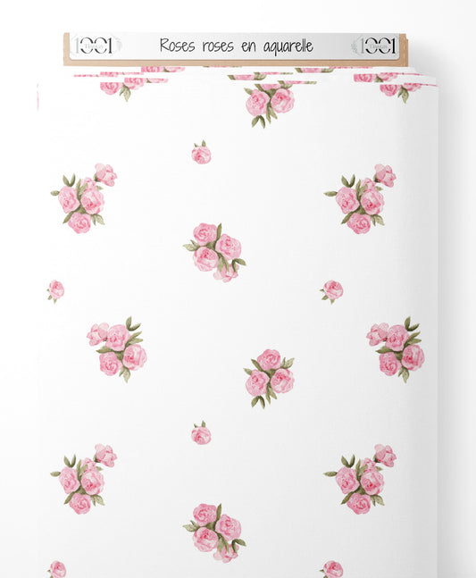 Tissu - Roses roses en aquarelle