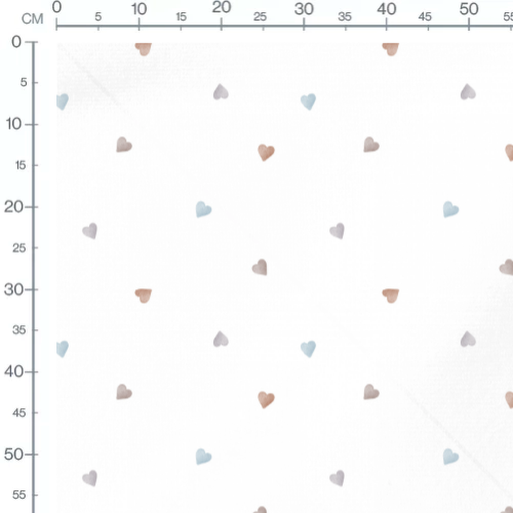 Tissu - Cœurs bleu clair et beige