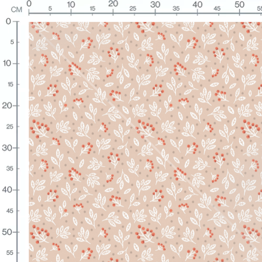 Tissu - Feuilles blanches et baies