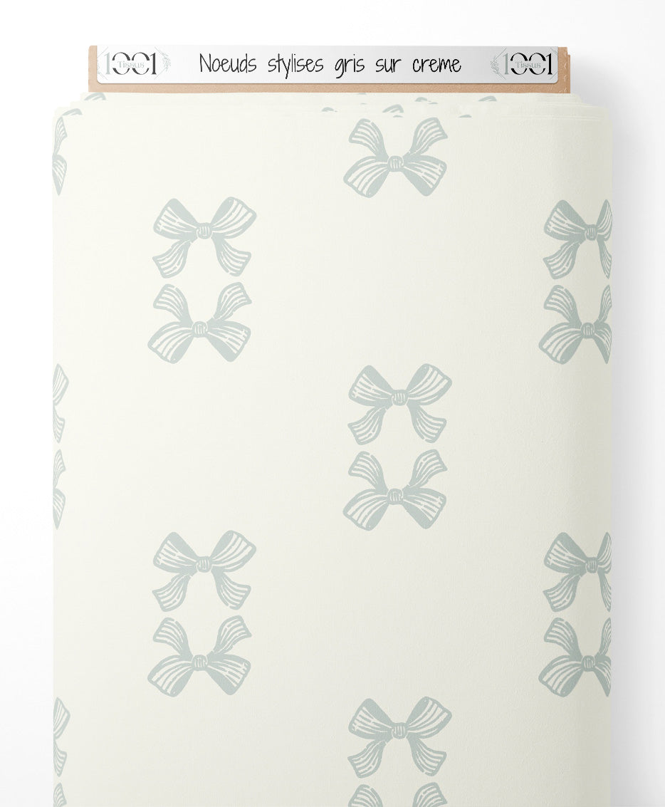 Tissu - Nœuds stylisés gris sur crème